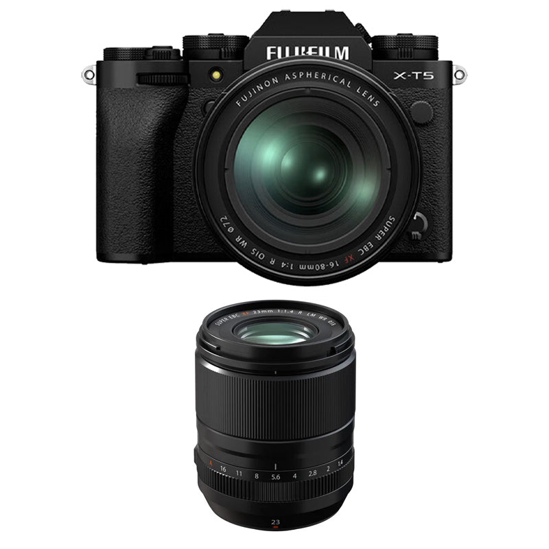Fujifilm X-T5 Mirrorless Camera with 16-80mm Lens (Black) with Fujifilm XF 23mm f1.4 R LM WR Lens