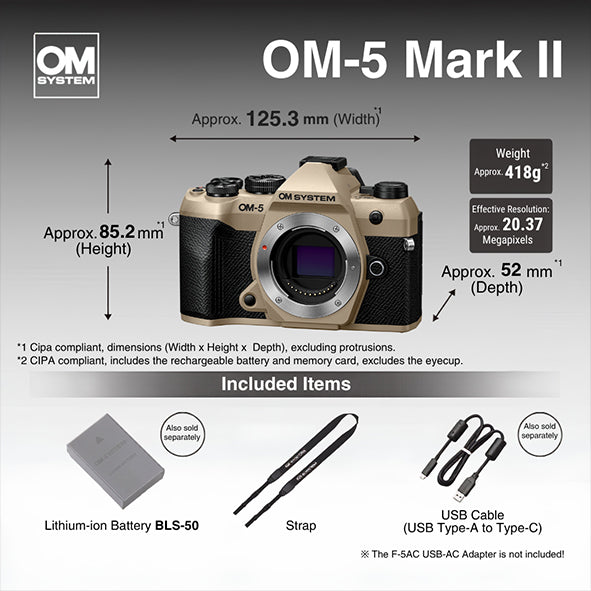 OM SYSTEM OM-5 Mark ii Mirrorless Camera Body Only (Sand Beige)