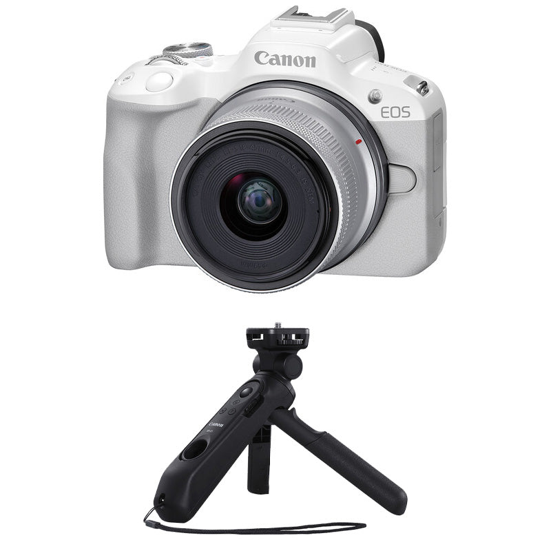 Canon EOS R50 Mirrorless Camera with 18-45mm Lens White with Canon Tripod HG-100TBR