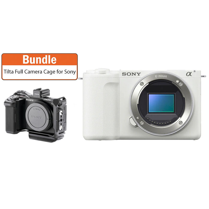 Sony ZV-E10 II Mirrorless Camera Body Only (White) with Tilta Full Camera Cage for Sony ZV-E10 II - Black - TA-T69-FCC-B