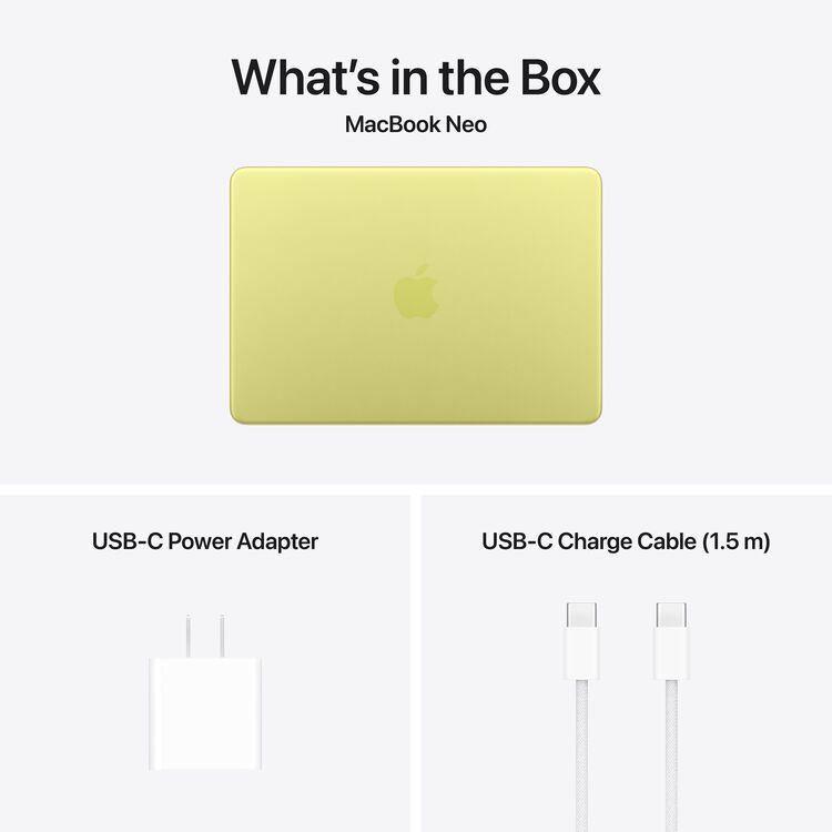 Apple MacBook Neo 13-inch : Apple A18 Pro chip with 6core CPU and 5core GPU, 8GB, 512GB SSD, Touch ID - Citrus