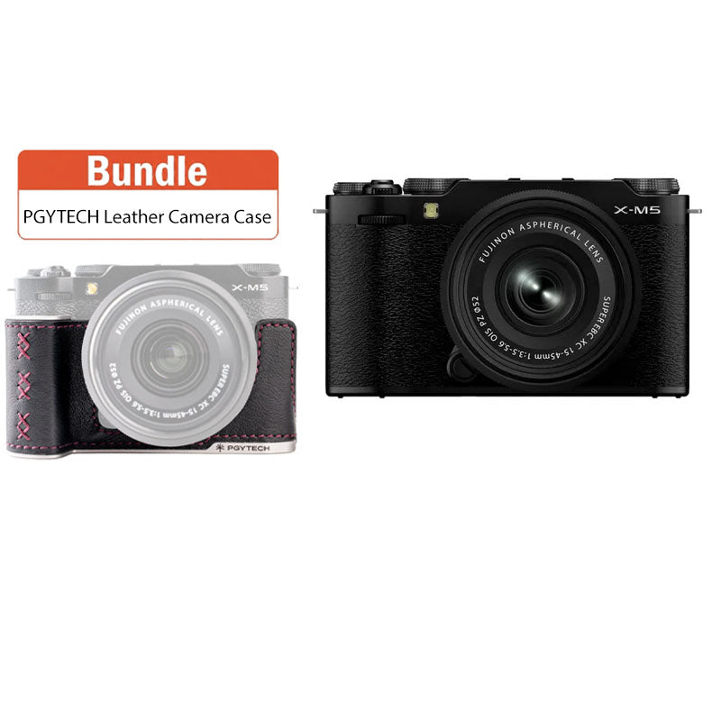 Fujifilm X-M5 Mirrorless Camera with XC 15-45mm f3.5-5.6 Lens Black with PGYTECH Leather Camera Case for FUJIFILM X-M5 Midnight Black P-CB-543