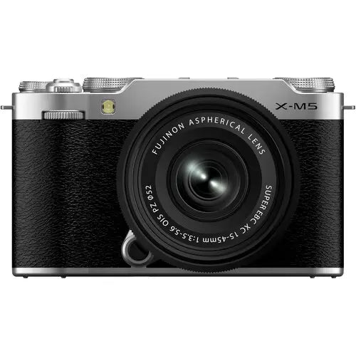 Fujifilm X-M5 Mirrorless Camera with XC 15-45mm f3.5-5.6 Lens Silver with PGYTECH Leather Camera CaseFor FUJIFILM X-M5 Clay Brown) P-CB-544
