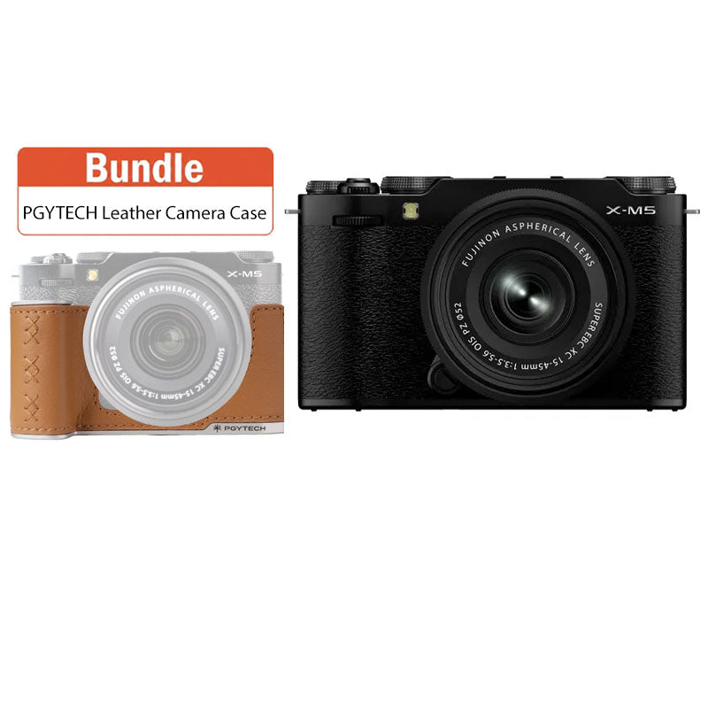 Fujifilm X-M5 Mirrorless Camera with XC 15-45mm f3.5-5.6 Lens Black with PGYTECH Leather Camera CaseFor FUJIFILM X-M5 Clay Brown) P-CB-544