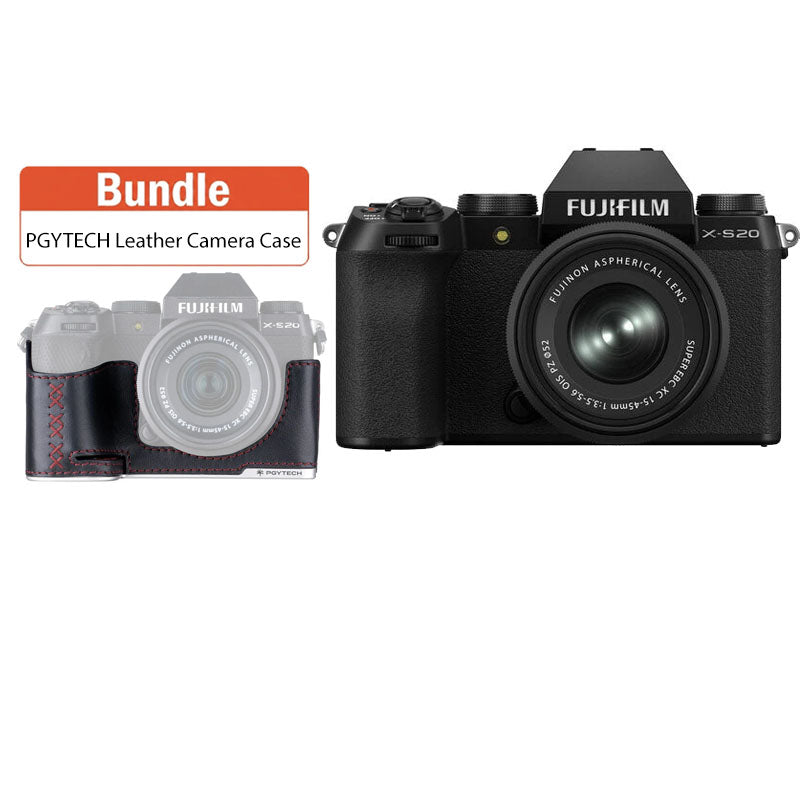 Fujifilm X-S20 Mirrorless Camera with 15-45mm Lens (Black) with PGYTECH Leather Camera Case for FUJIFILM X-S20 Midnight Black P-CB-540
