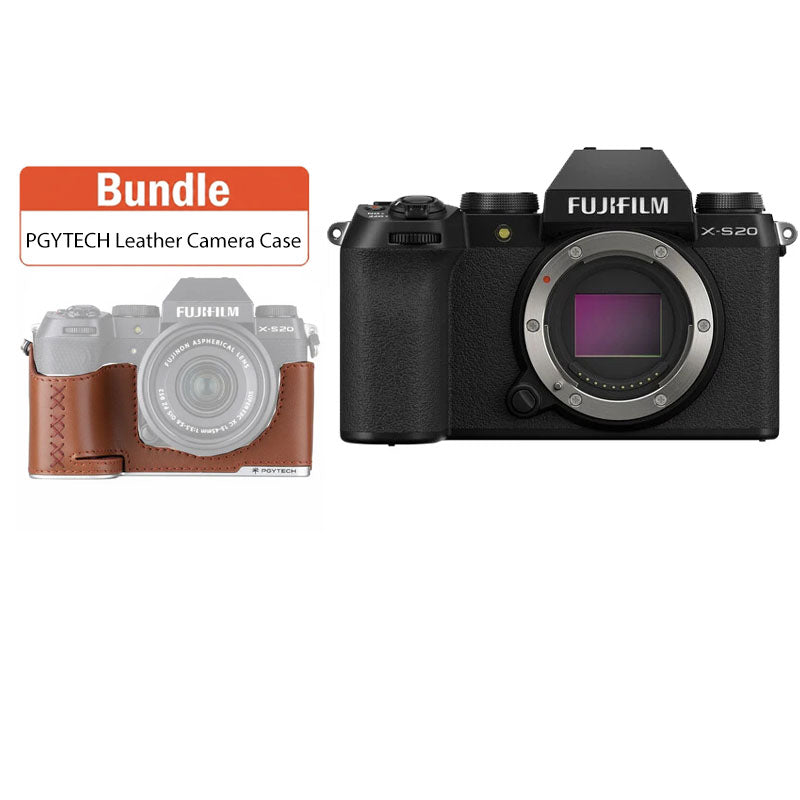 Fujifilm X-S20 Mirrorless Camera Body Only (Black) with PGYTECH Leather Camera Case for FUJIFILM X-S20 Clay Brown P-CB-541