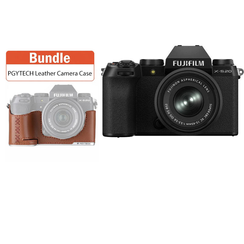 Fujifilm X-S20 Mirrorless Camera with 15-45mm Lens (Black) with PGYTECH Leather Camera Case for FUJIFILM X-S20 Clay Brown P-CB-541