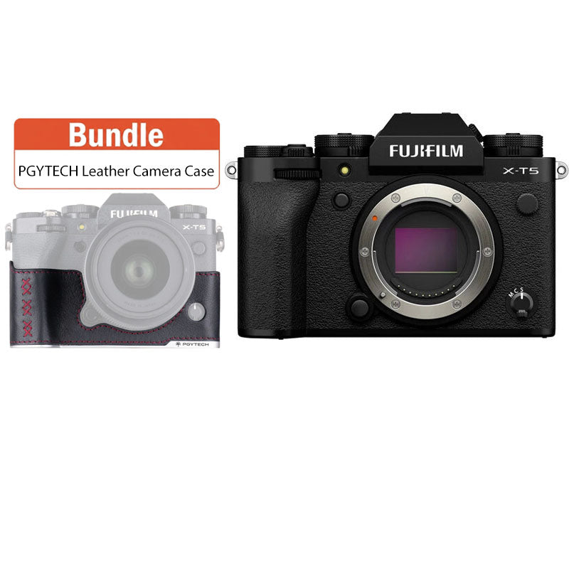 Fujifilm X-T5 Mirrorless Camera Body Only (Black) with PGYTECH Leather Camera Case for FUJIFILM X-T5 Midnight Black P-CB-552