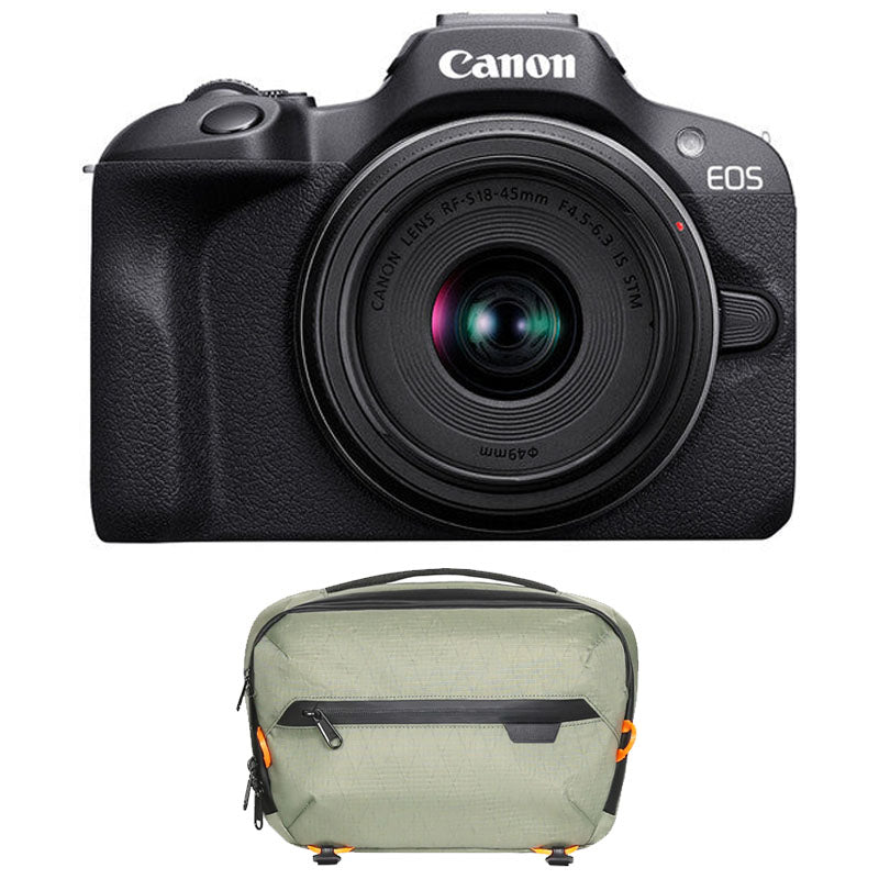 Canon EOS R100 Mirrorless Camera with 18-45mm Lens with Avangarde Versa Sling Pro 6L Green