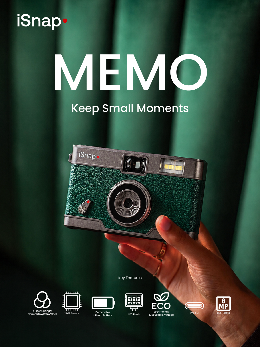 iSnap MEMO Screenless Digital Camera - Green