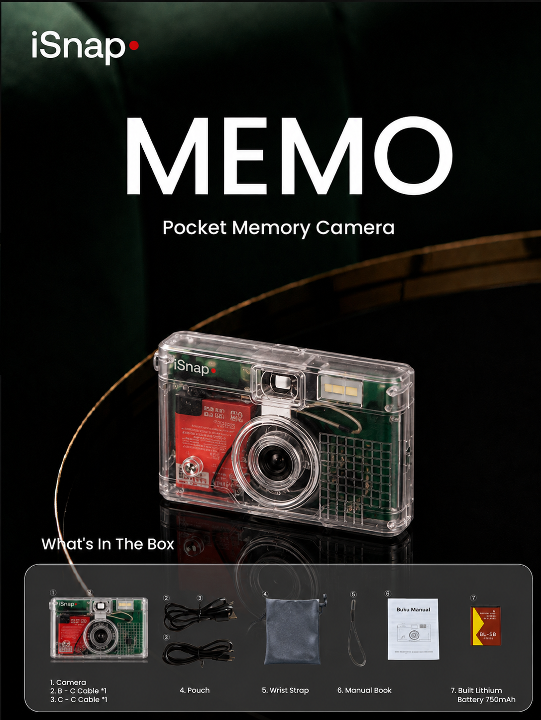 iSnap MEMO Screenless Digital Camera - Transparent