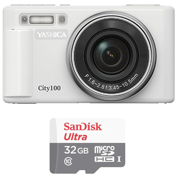 YASHICA City 100 (White)  with Sandisk Ultra Micro SD 32GB 100Mb/s MicroSDHC UHS-I