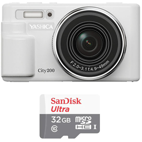 YASHICA City 200 (White)  with Sandisk Ultra Micro SD 32GB 100Mb/s MicroSDHC UHS-I