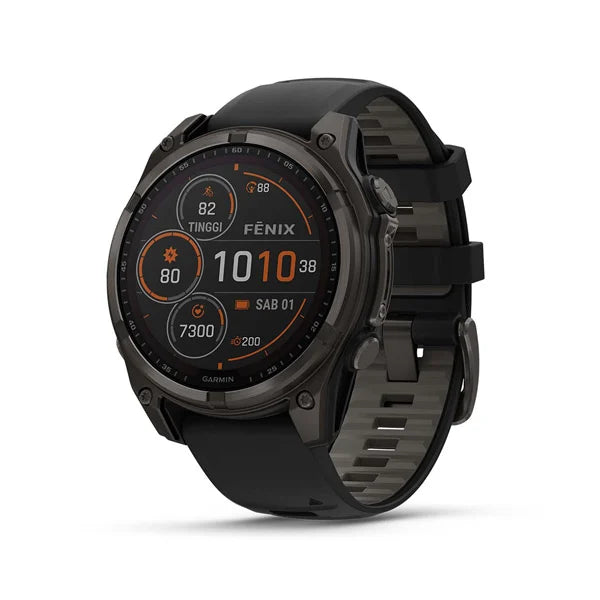 Garmin Fenix 8 47mm, Sapphire, Carbon Gray DLC Titanium with Black/Pebble Gray Silicone Band