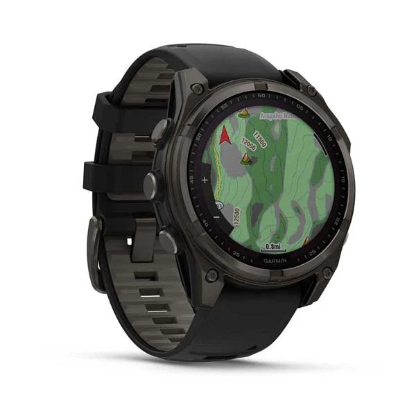 Garmin Fenix 8 47mm, Sapphire, Carbon Gray DLC Titanium with Black/Pebble Gray Silicone Band