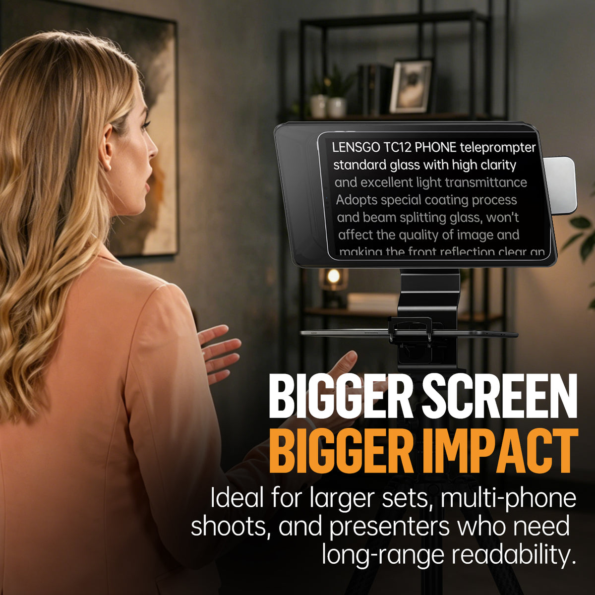 LENSGO TC12P 12.9" Teleprompter with Remote Control for Smartphone/Tablets