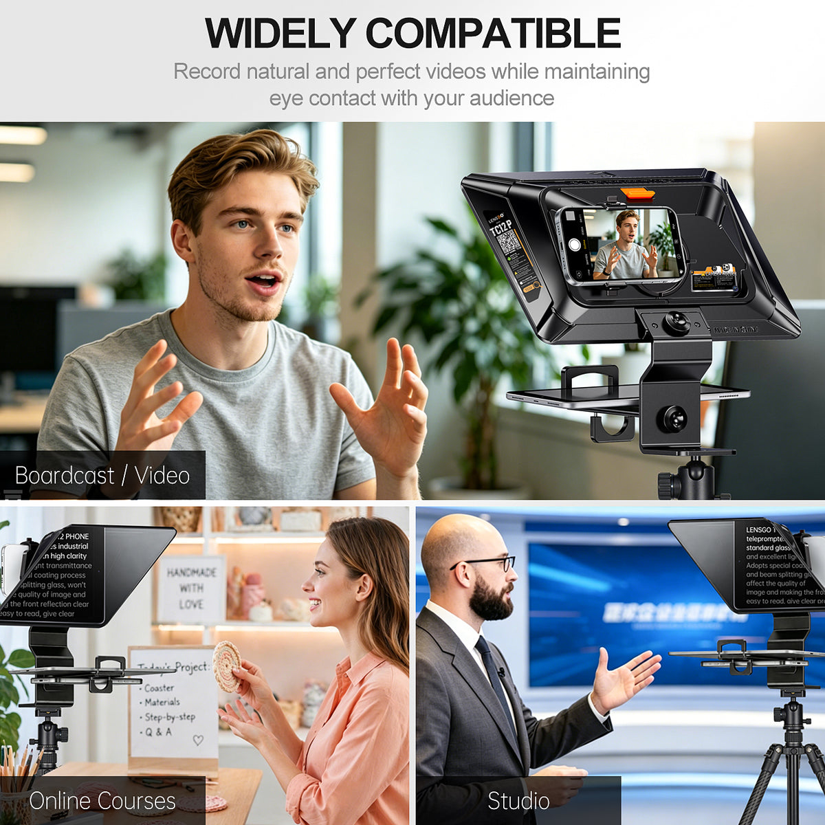 LENSGO TC12P 12.9" Teleprompter with Remote Control for Smartphone/Tablets