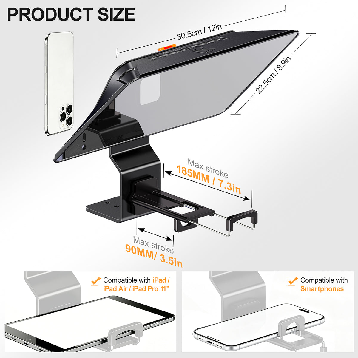 LENSGO TC12P 12.9" Teleprompter with Remote Control for Smartphone/Tablets
