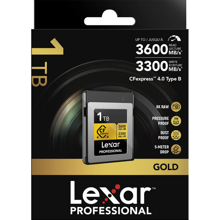 LEXAR CFEXPRESS 4.0 TYPE B Card Gold Series 1TB W 3300MB/s R 3600MB/s  LCXEXP4001T-RNENG