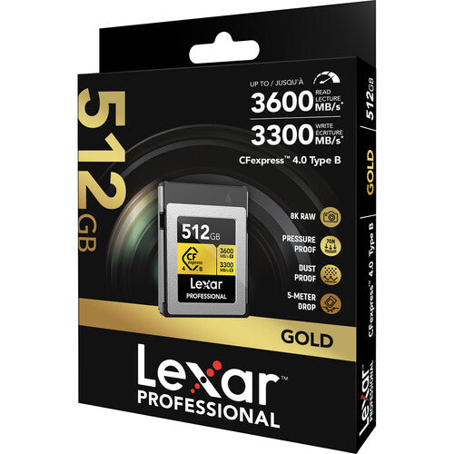 LEXAR CFEXPRESS 4.0 TYPE B Card Gold Series 512GB W 3300MB/s R 3600MB/s  LCXEXP4001T-RNENG