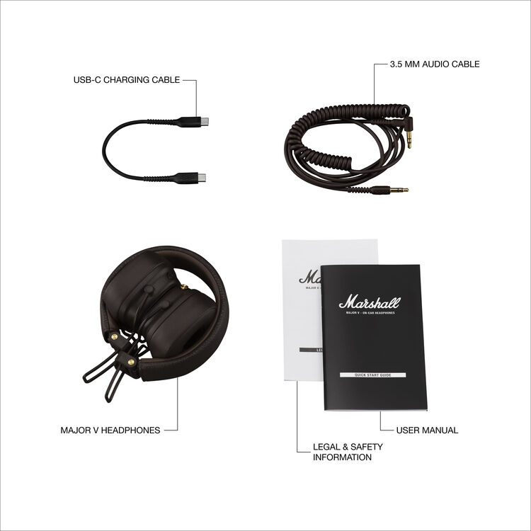 Marshall Major V On-Ear Wireless Bluetooth Headphones (Brown)
