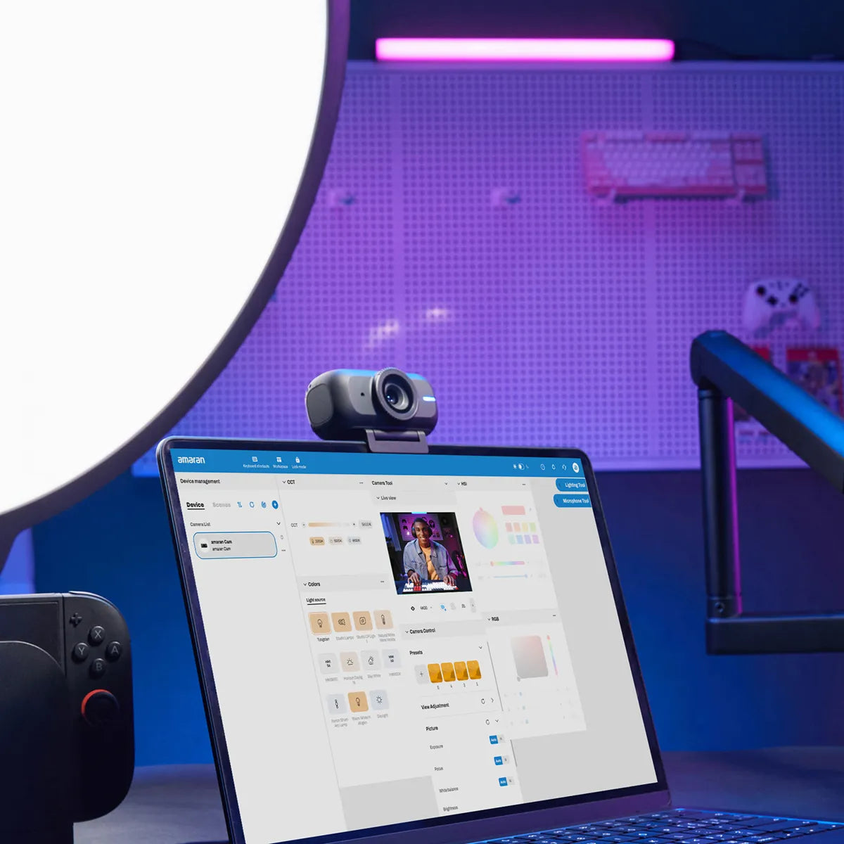 amaran Cam 4K Ultra HD Live Streaming Webcam with Auto Lighting, Charcoal