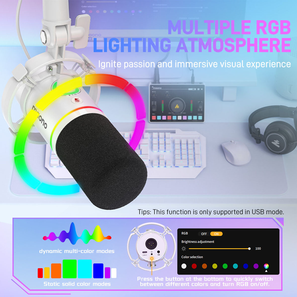 MAONO PD200X USB / XLR Dynamic Microphone (White)