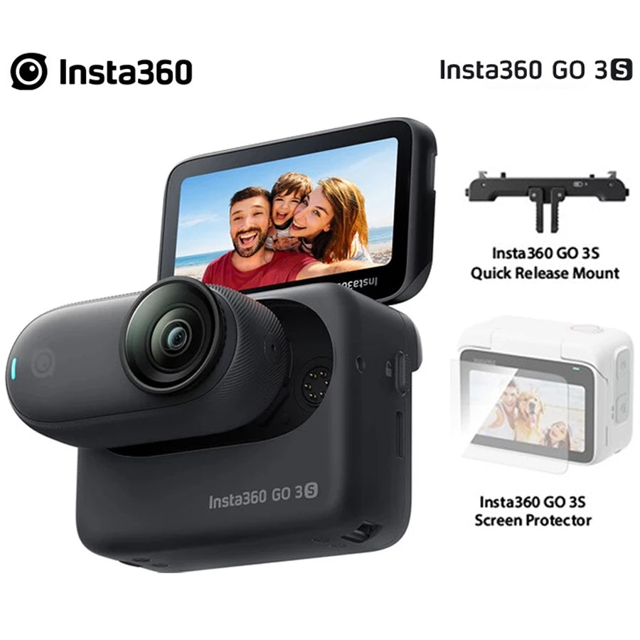 Insta360 GO 3S (128GB) Standard Midnight Black + Screen Protector + Quick Release Mount