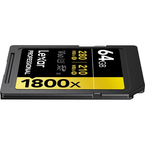Lexar 64GB 1800x SDXC UHS-II Memory Card R: 280MB/S W: 210MB/s