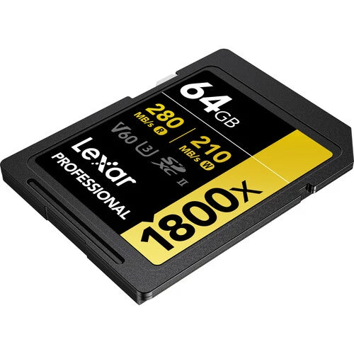 Lexar 64GB 1800x SDXC UHS-II Memory Card R: 280MB/S W: 210MB/s