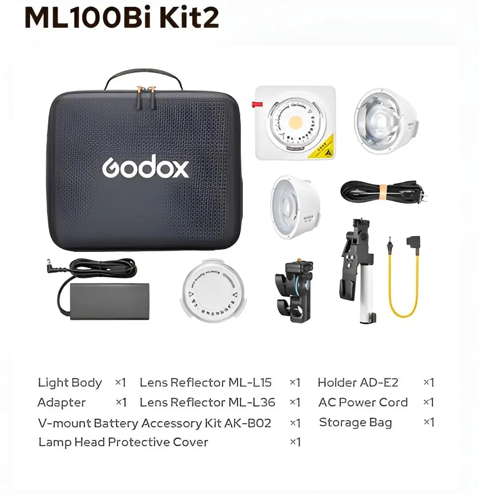 Godox ML100Bi Kit-2 Bi-Color Portable LED Light (with 36 Lens & V-Mount Handgrip Kit)
