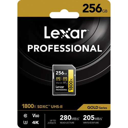 Lexar 256GB 1800x SDXC UHS-II Memory Card R: 280MB/S W: 205MB/s