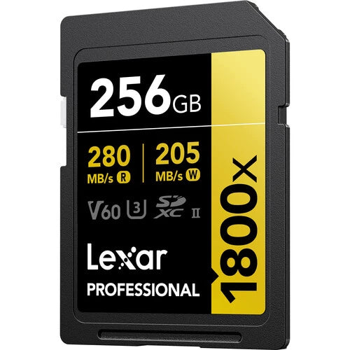 Lexar 256GB 1800x SDXC UHS-II Memory Card R: 280MB/S W: 205MB/s