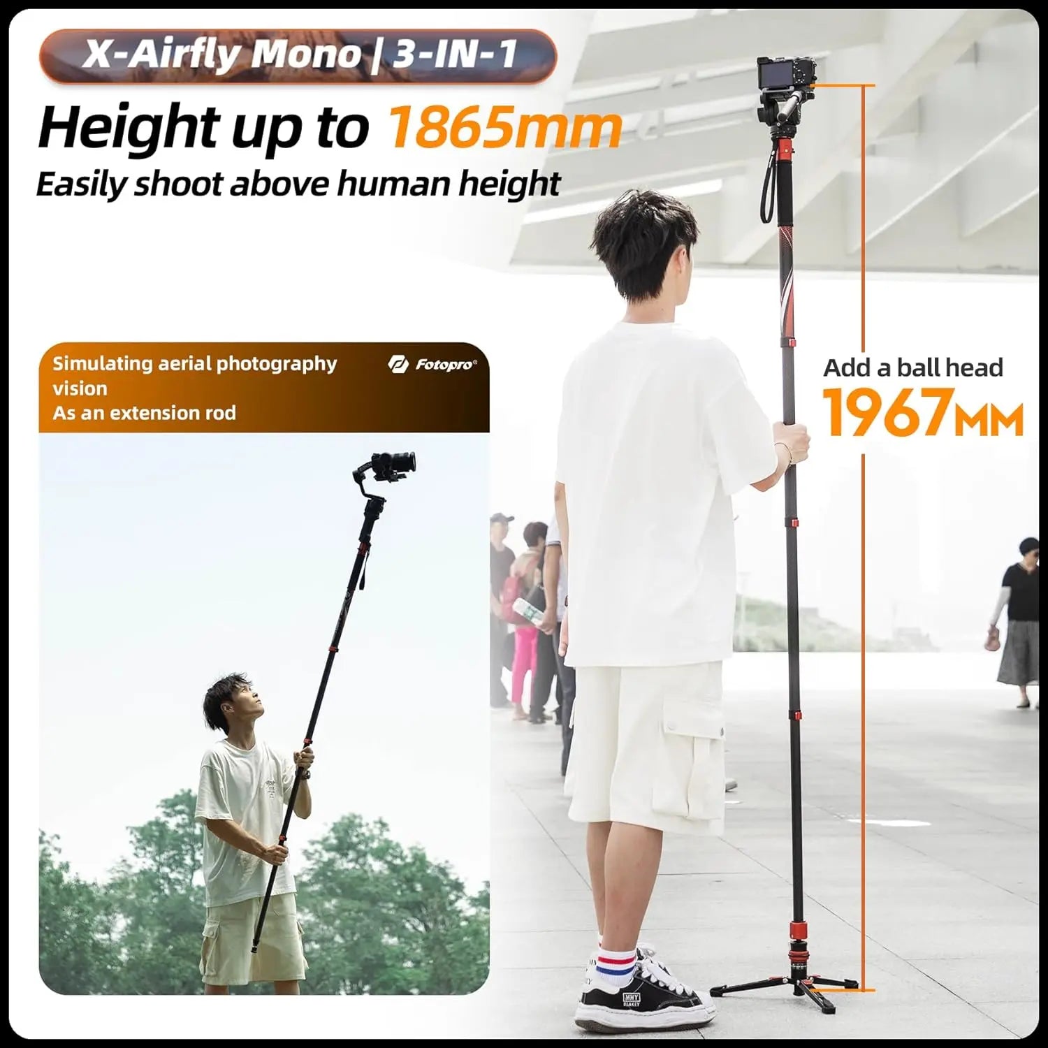 Fotopro X-Airfly Mono 3 in 1 Monopod - Gray
