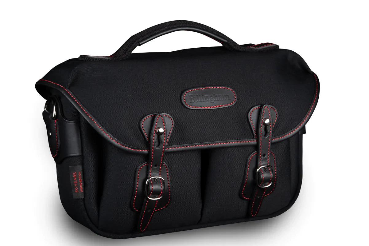 Billingham 50 Years Hadley Small Pro - Black/Black with Red Stitching Camera Bag