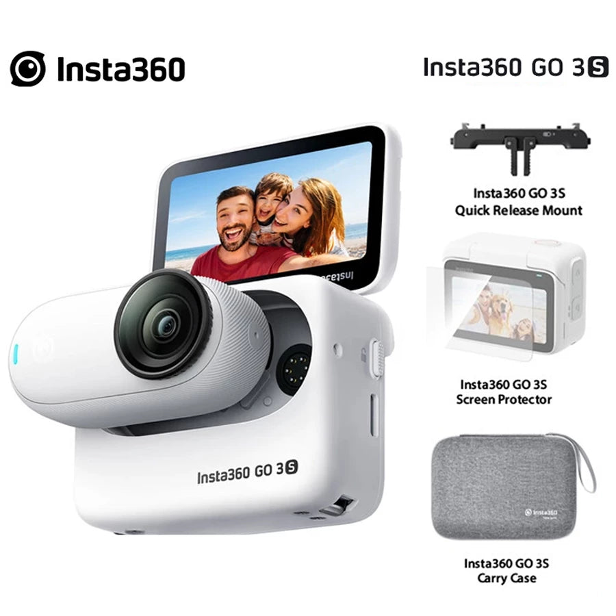 Insta360 GO 3S (128GB) Standard Artic White + Screen Protector + Carry Case + Quick Release Mount