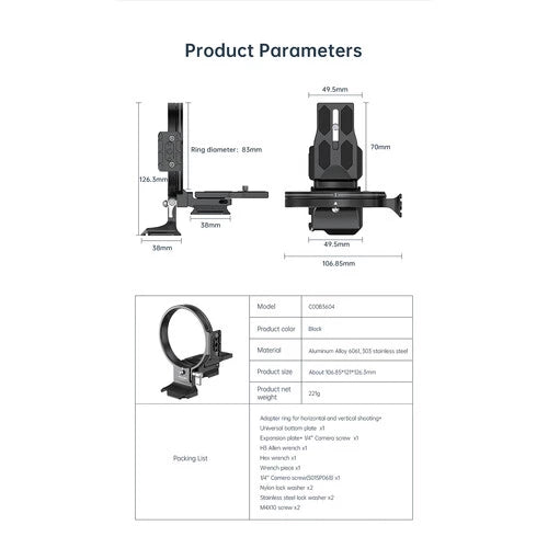 FALCAM F22&F38&F50 Horizontal-To-Vertical Quick Release Circular Half Cage(83MM For Canon) C00B3604