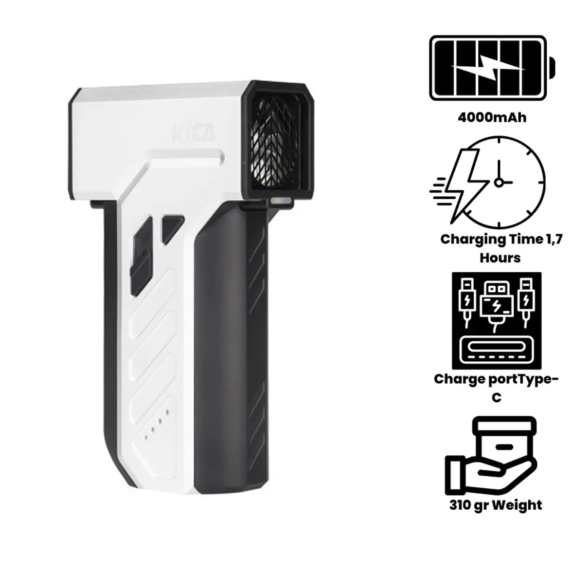 Kica Jetfan Ultra Blowing and Suction 48m/s Powerful Airflow with 185g High Thrust - White