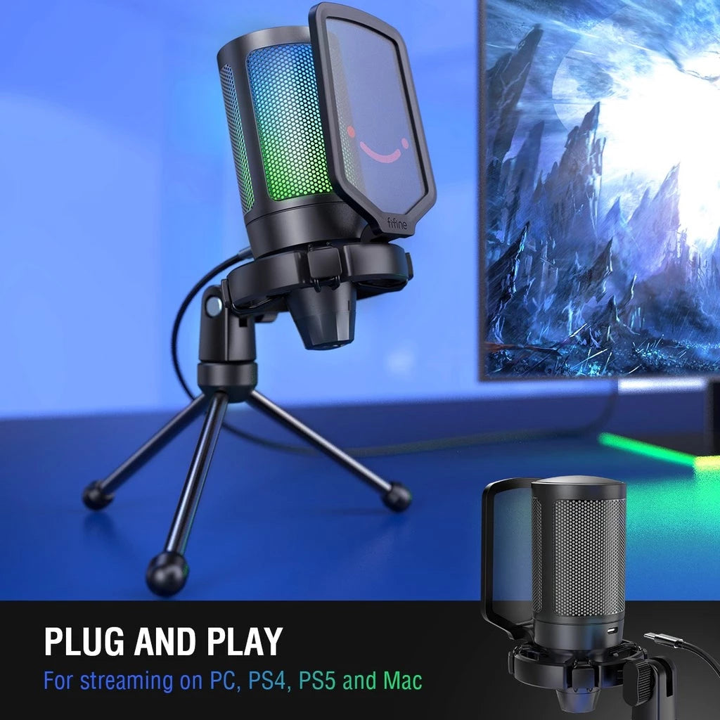 Fifine A6 Ampligame USB Condenser Gaming Microphone with RGB Light
