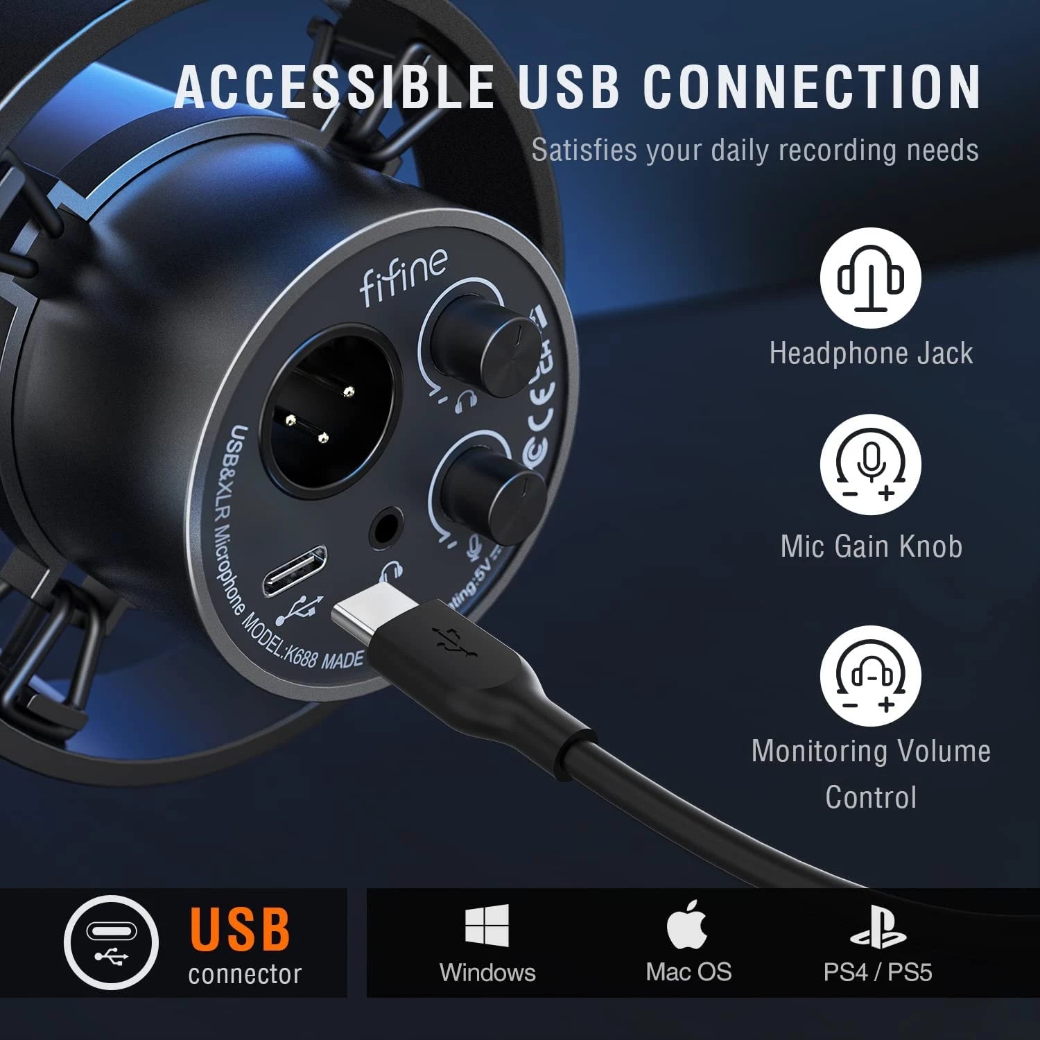 FIFINE K688 USB / XLR Dynamic Microphone for Podcast Gaming