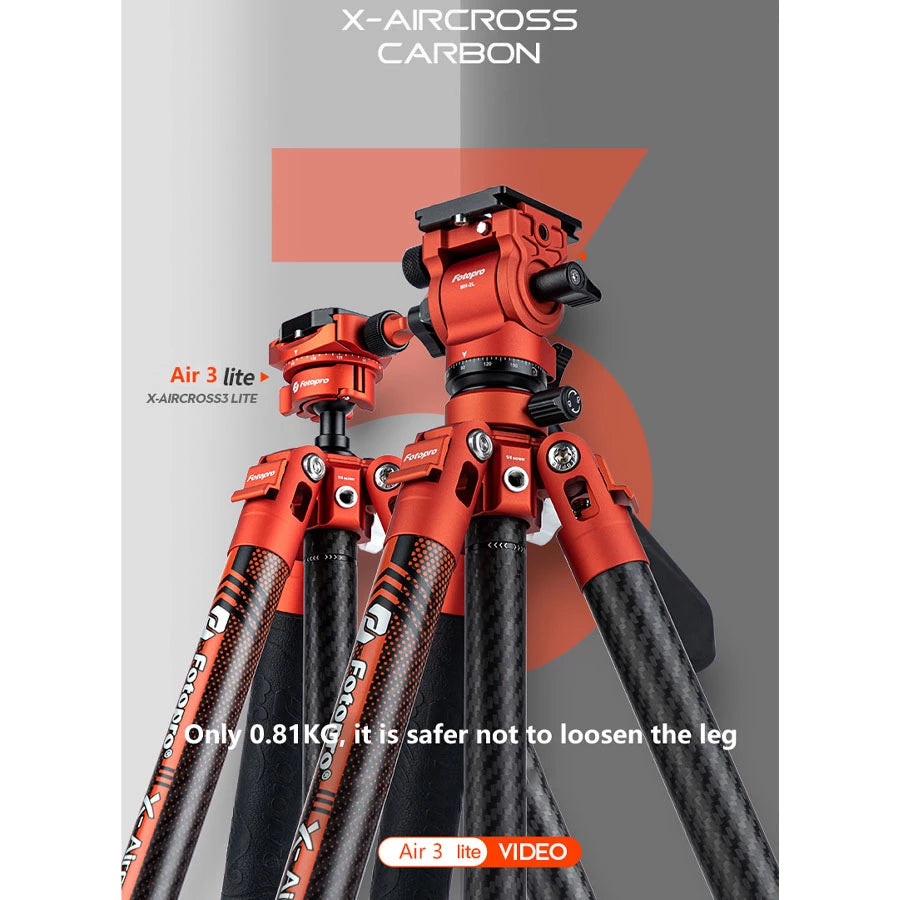 Fotopro X-Aircross 3 Video Orange Carbon Fiber Video Travel Tripod