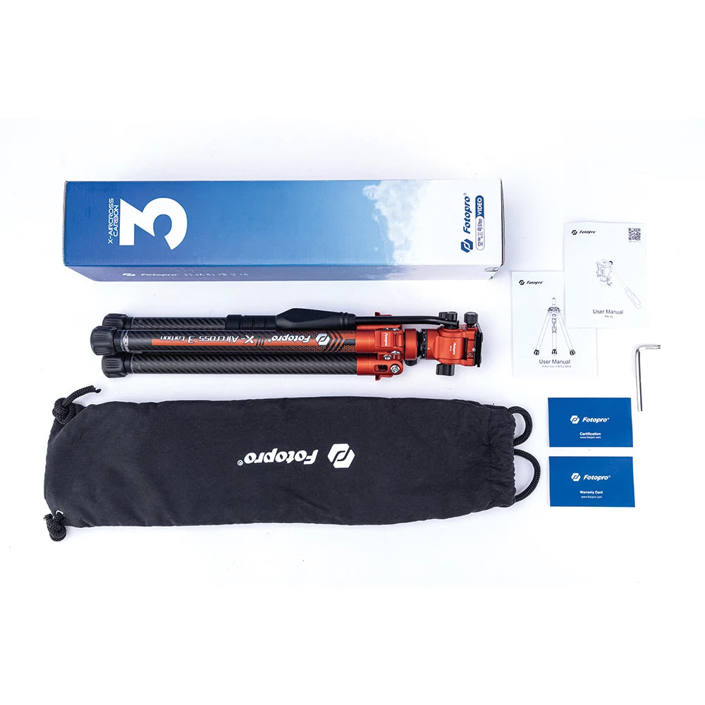 Fotopro X-Aircross 3 Lite Video Orange Carbon Fiber Video Travel Tripod
