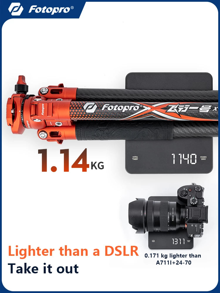 Fotopro X-Airfly Video Ultra Light Carbon Fiber Tripod Orange