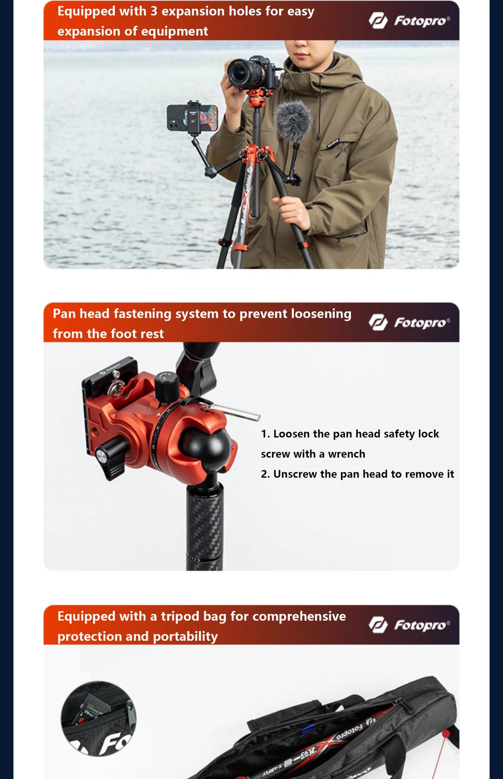 Fotopro X-Airfly Video Ultra Light Carbon Fiber Tripod Orange