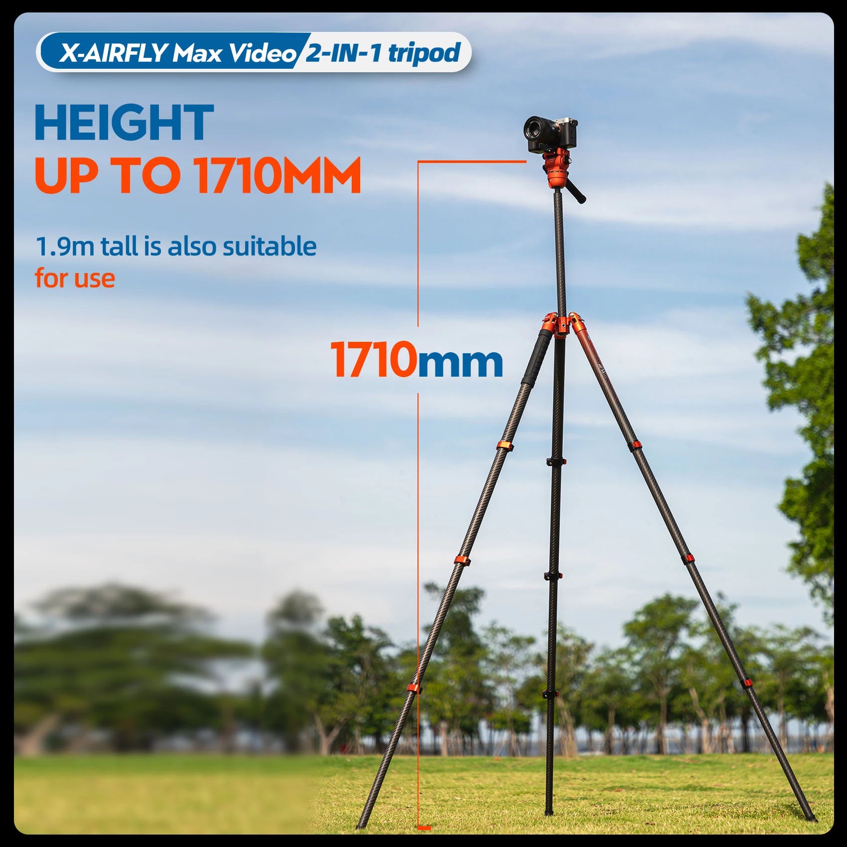 Fotopro X-Airfly MAX Video Ultra Light Carbon Fiber Tripod Orange