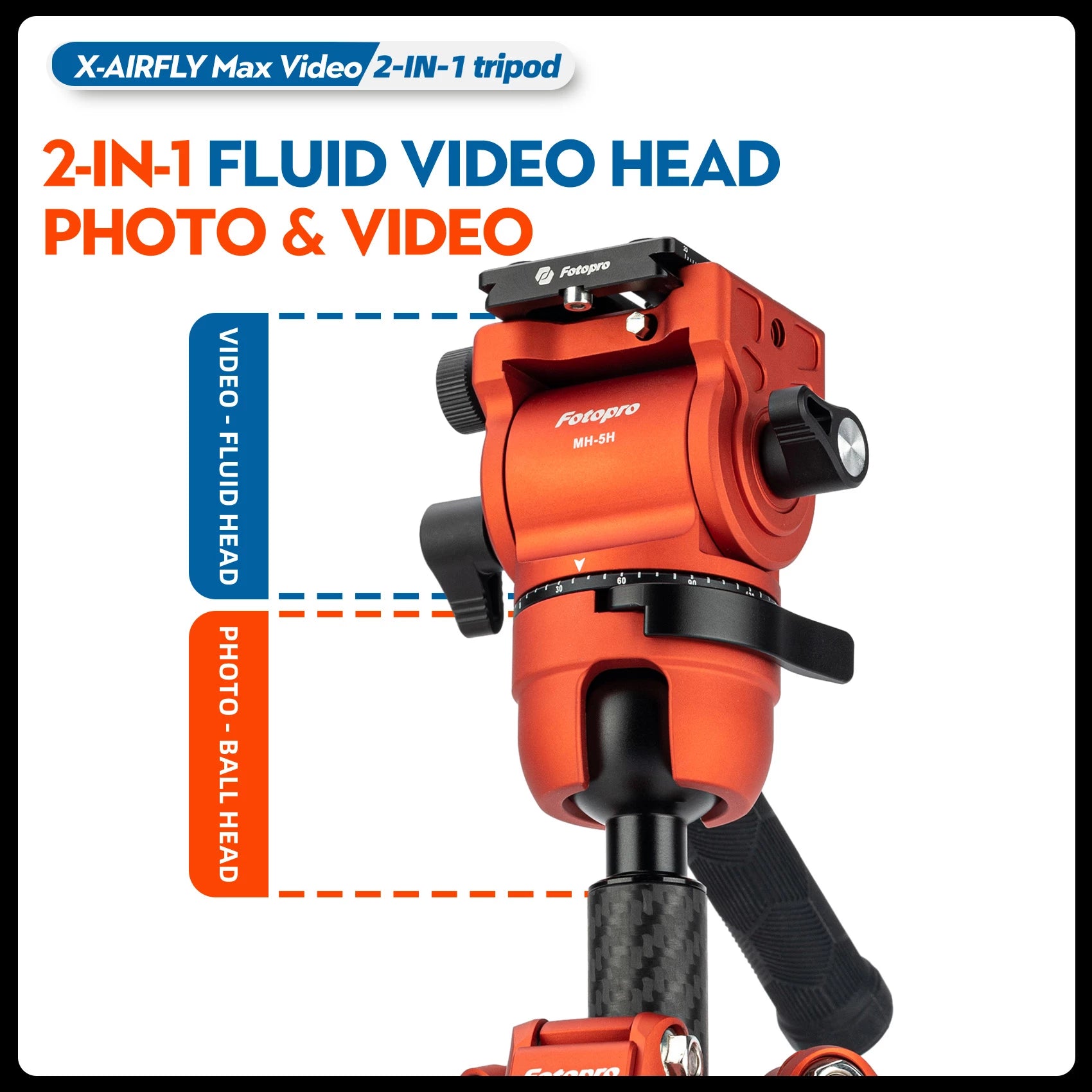 Fotopro X-Airfly MAX Video Ultra Light Carbon Fiber Tripod Orange