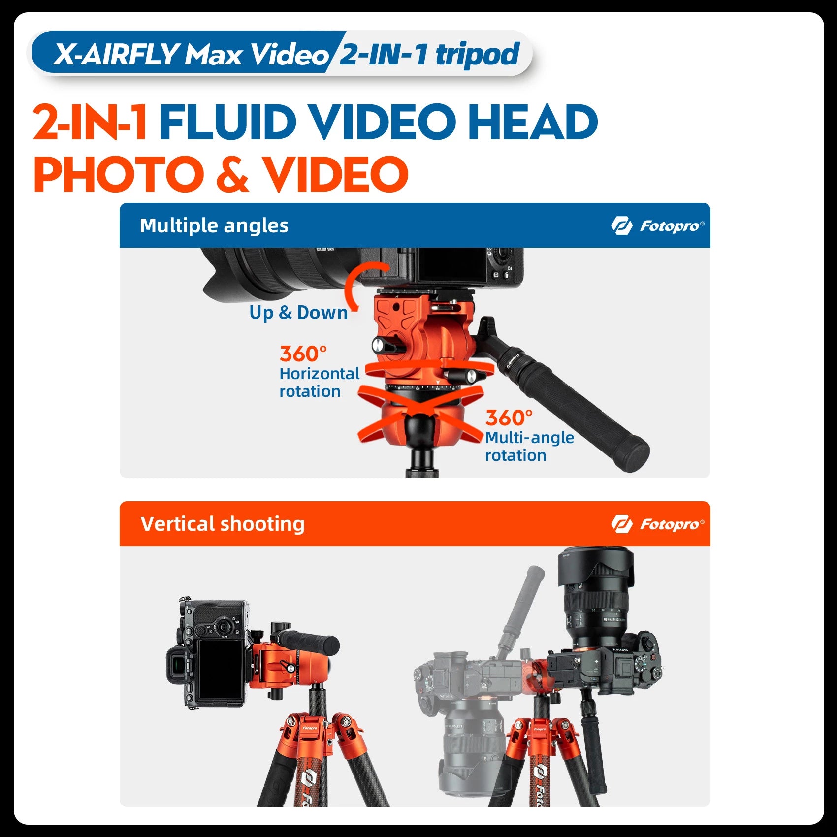 Fotopro X-Airfly MAX Video Ultra Light Carbon Fiber Tripod Orange