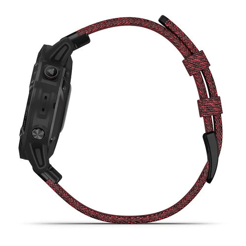 Garmin Fenix 6 Multisport GPS Smartwatch 47mm Sapphire Black with Heathered Red Nylon Band