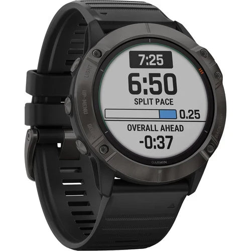 Garmin Fenix 6X Multisport GPS Smartwatch 51mm Pro Solar Titanium Carbon Gray DLC with Black Band