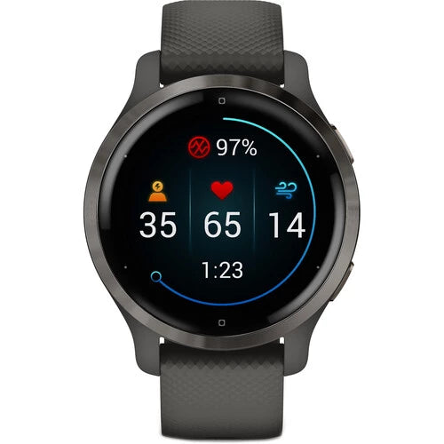 Garmin Venu 2S - Slate Stainless Steel Bezel with Graphite Case and Silicone Band (AGA-010-02429-70)